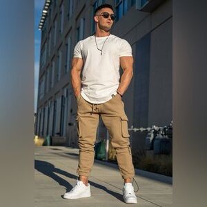 NEW Mens YoungLA 206 Rambo Combat Cargo Joggers - Taupe Tan Size Medium